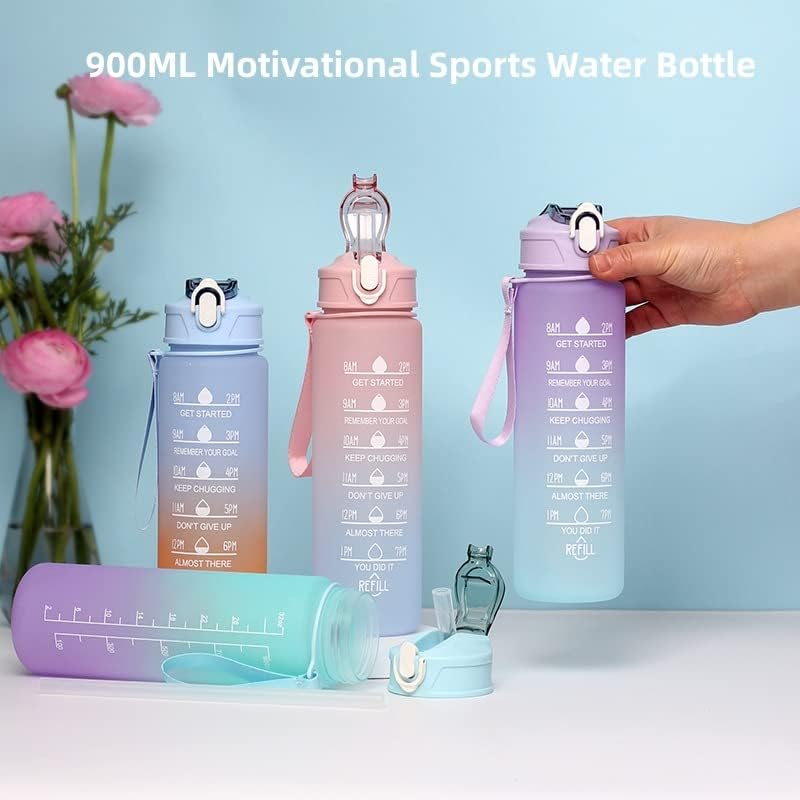 Water Bottles Set of 3, 2000ml+900ml+500ml BPA Free Motivational Sports Water Bottle with Time Capacity Marker Water Bottle for School