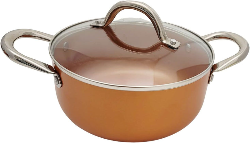 Nonstick Copper Ceramic Dutch Oven Stew Soup Pot Braiser with Stainless Steel Handles &amp; Vented Glass Lid (6.5 Qt)