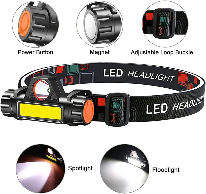 Rechargeable Headlamp Super Bright &amp; Lightweight LED Headlamp, Adjustable Beam, Angle &amp; Strap Head Lamp, Waterproof Headlight Flashlight for Running Camping Cycling Outdoor Adults Kids