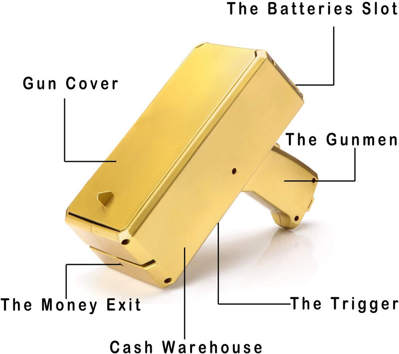 Gold Money Guns Shooter, Super Money Gun Make it Rain Toy Gun, Handheld Spary Cash Gun for Game Movies Party Supplies(Golden)