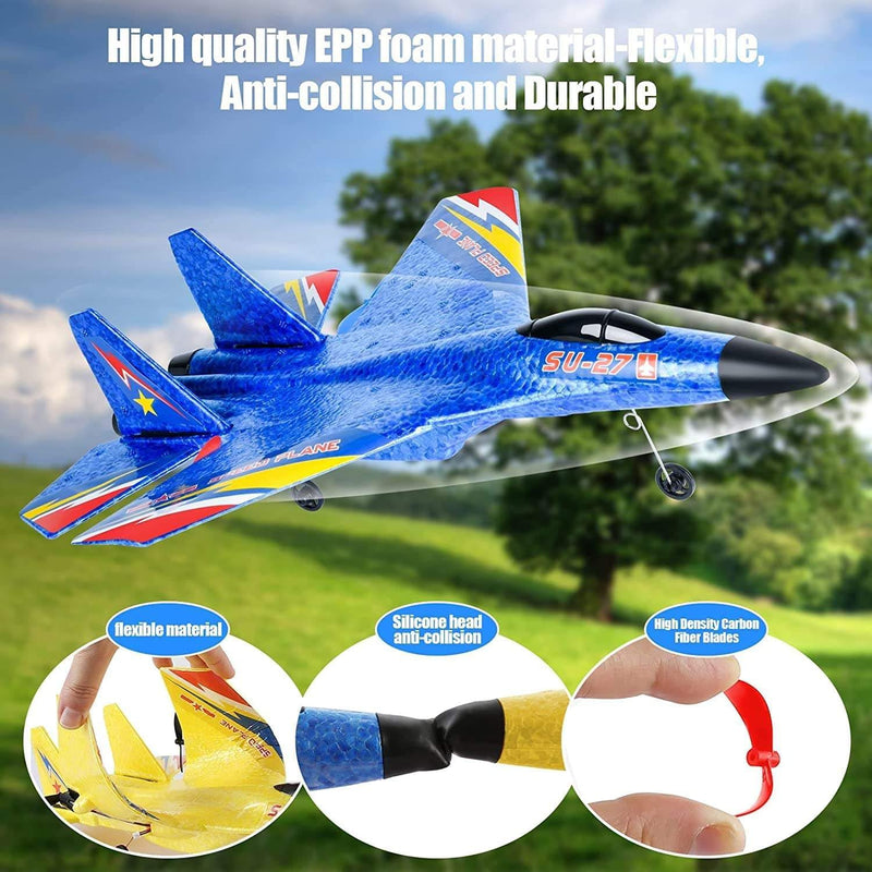 SU-27 RC Airplane,2.4GHz 2 Channel Remote Control Plane with Gyro Night Lights and 1 Batteries, Easy to Fly for Adults, Beginners multicolor