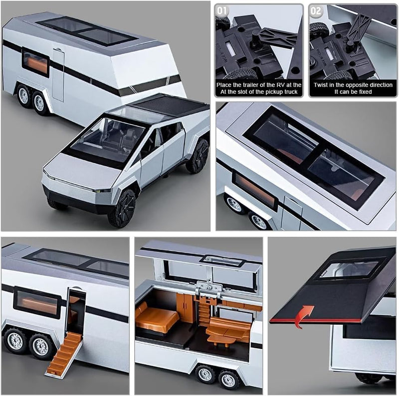 1/32 Cyber Pickup Trailer RV Model Kit,Boys Mars Pickup Toy Truck for Boys Age 4-7,Off-Road Vehicle Alloy,Car Model Diecast Metal Toy,Truck Model Simulation