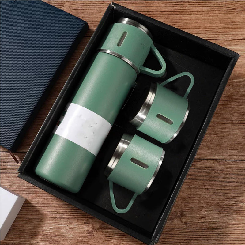 Stainless Steel Thermos Cup Outdoor Sports Water Cup Three Cover Office Water Cup Gift Box Loaded Thermos Cup (green)