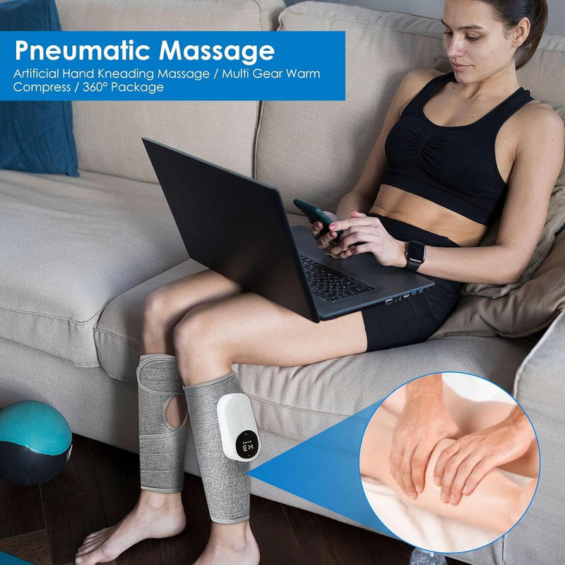 Pretocter Leg Compression Massager Electric Calf Foot Massager with Heat Cordless Muscle Massager with 3 Modes Intensities Heated Knee Sleeve Wrap Foot...