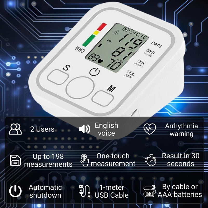 Automatic Blood Pressure Monitor, Clinically Validated, Blood Pressure Machine with Arrhythmia Detection &amp; Colour-Coded Risk Indicator according to WHO standards